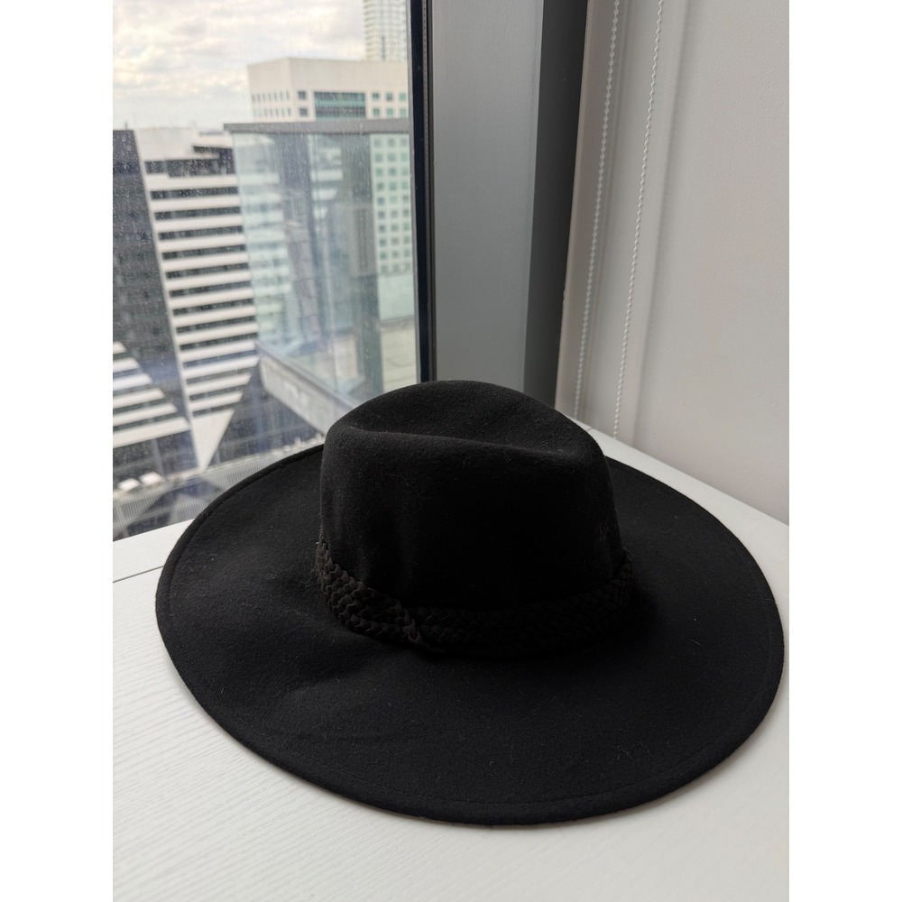 San Diego Hat Company Womens Black Wool Felt Wide Brim Fedora Braided Band O/S